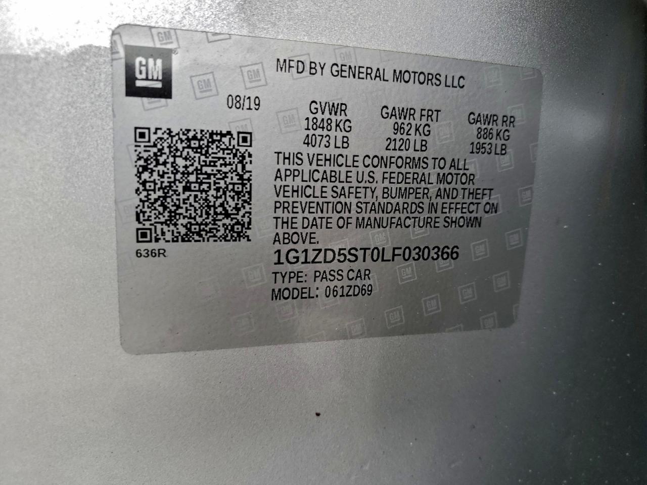 2020 Chevrolet Malibu Lt VIN: 1G1ZD5ST0LF030366 Lot: 92864855