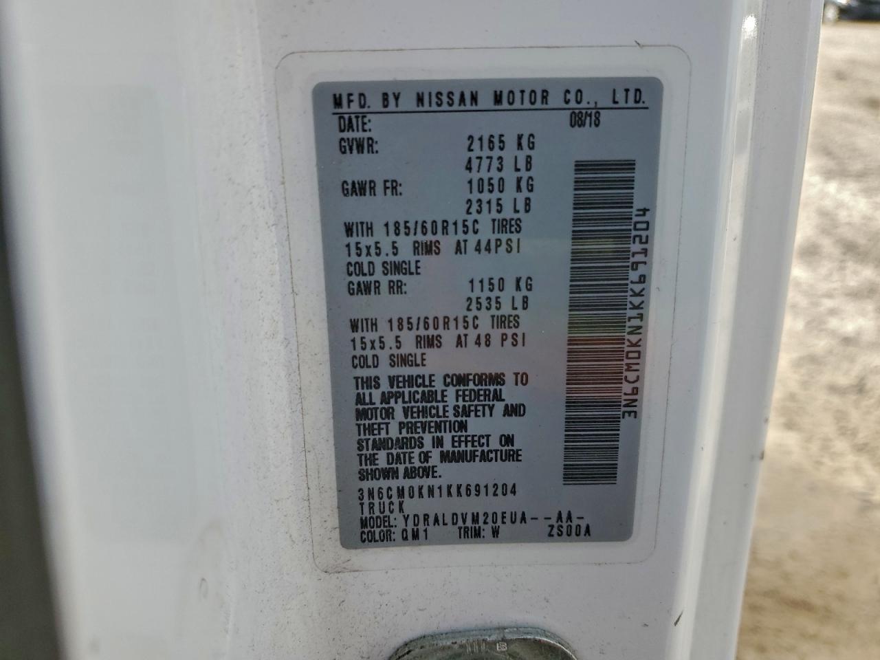 2019 Nissan Nv200 2.5S VIN: 3N6CM0KN1KK691204 Lot: 94371255