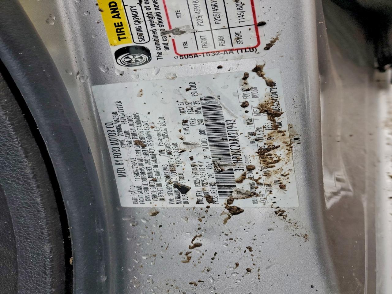 2010 Ford Fusion Sport VIN: 3FAHP0KC2AR421943 Lot: 94563995