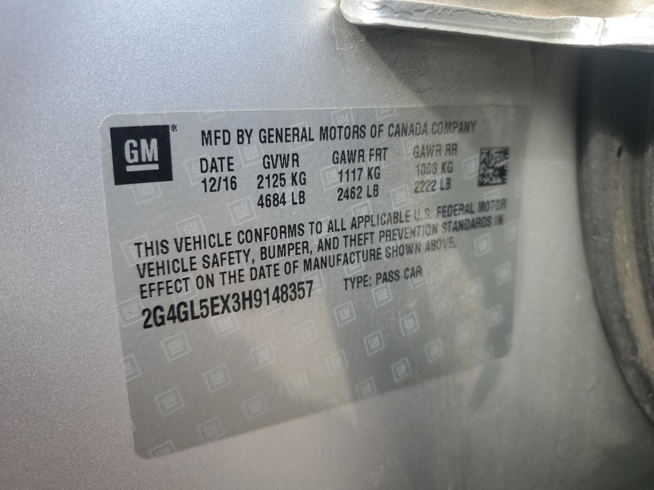 2017 Buick Regal Sport Touring VIN: 2G4GL5EX3H9148357 Lot: 90926715