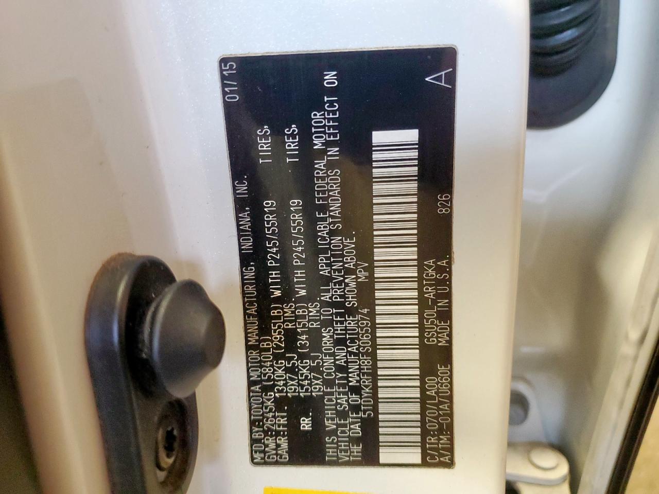 2015 Toyota Highlander Limited VIN: 5TDYKRFH8FS065974 Lot: 92634835