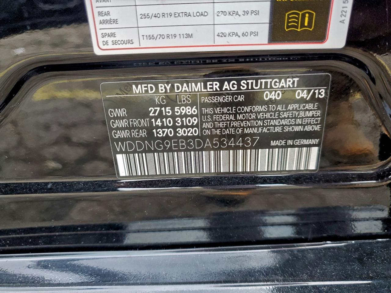 2013 Mercedes-Benz S 550 4Matic VIN: WDDNG9EB3DA534437 Lot: 93930175