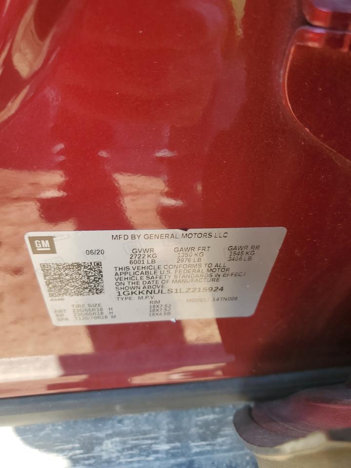 2020 GMC Acadia Slt VIN: 1GKKNULS1LZ215924 Lot: 93073715