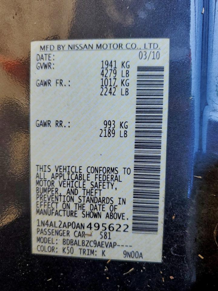 2010 Nissan Altima Base VIN: 1N4AL2AP0AN495622 Lot: 94366885