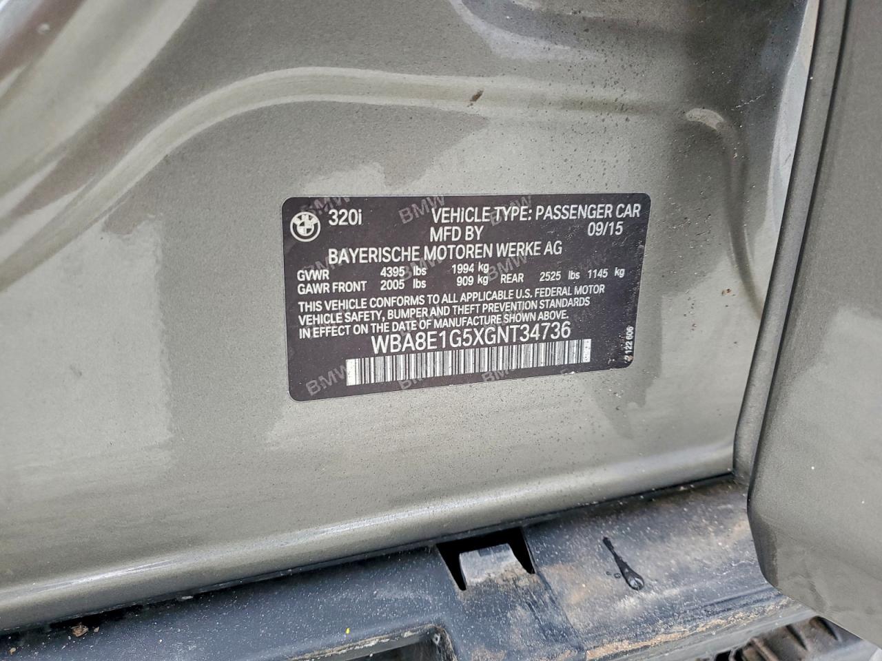 2016 BMW 320 I VIN: WBA8E1G5XGNT34736 Lot: 93245655