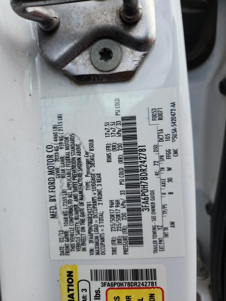 2013 Ford Fusion Se VIN: 3FA6P0H78DR242781 Lot: 92786255