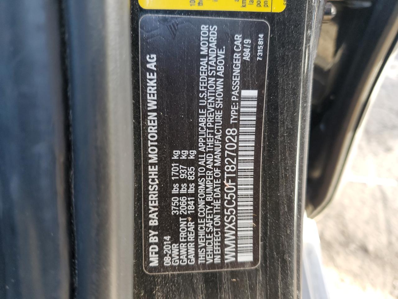 2015 Mini Cooper VIN: WMWXS5C50FT827028 Lot: 92996345