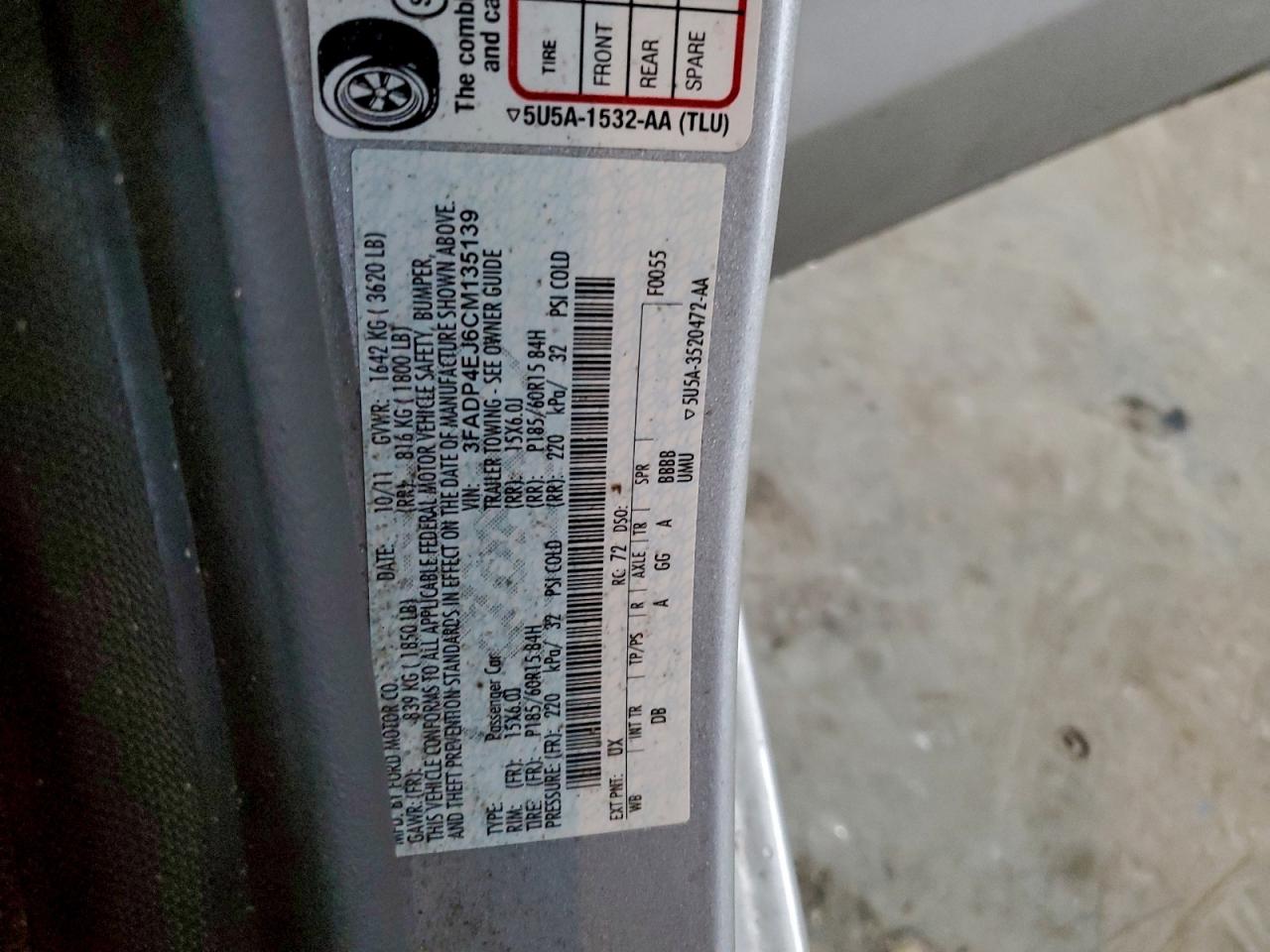 2012 Ford Fiesta Se VIN: 3FADP4EJ6CM135139 Lot: 94444685