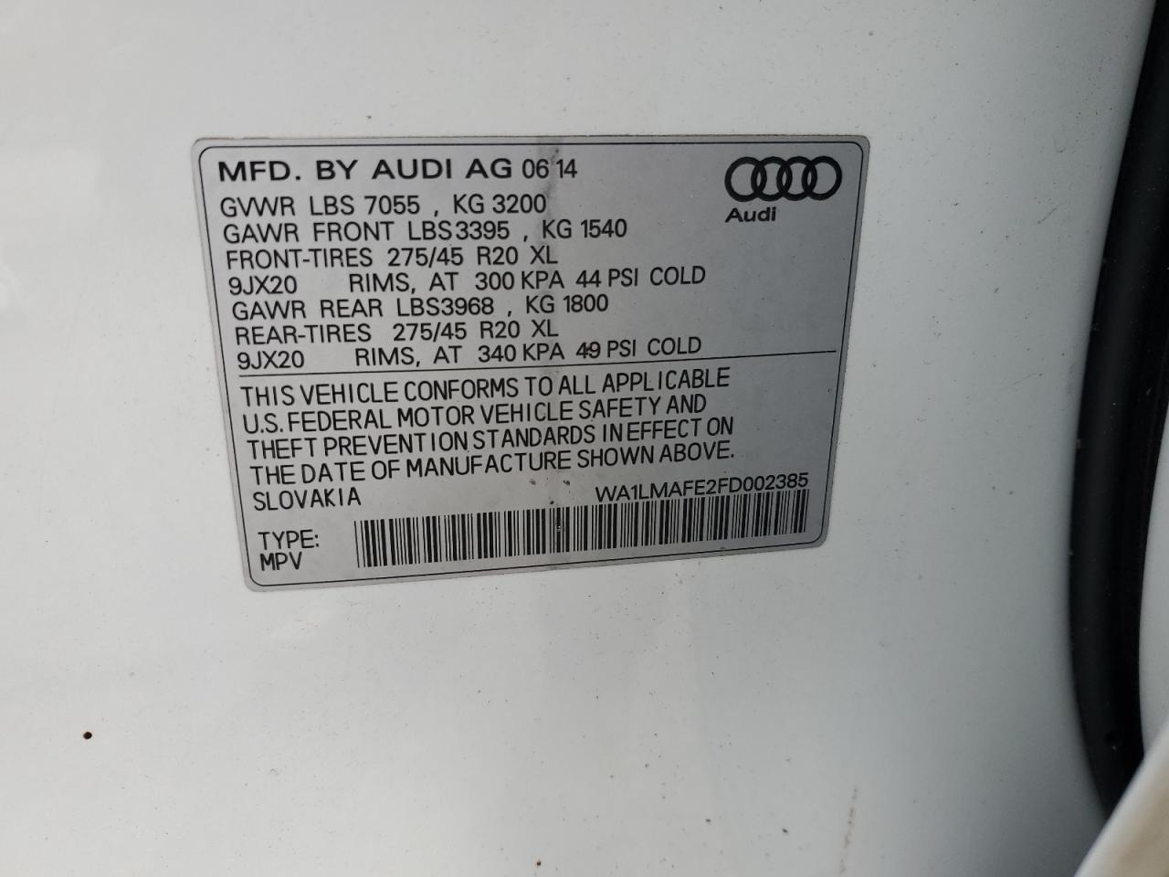 2015 Audi Q7 Tdi Premium Plus VIN: WA1LMAFE2FD002385 Lot: 91104915