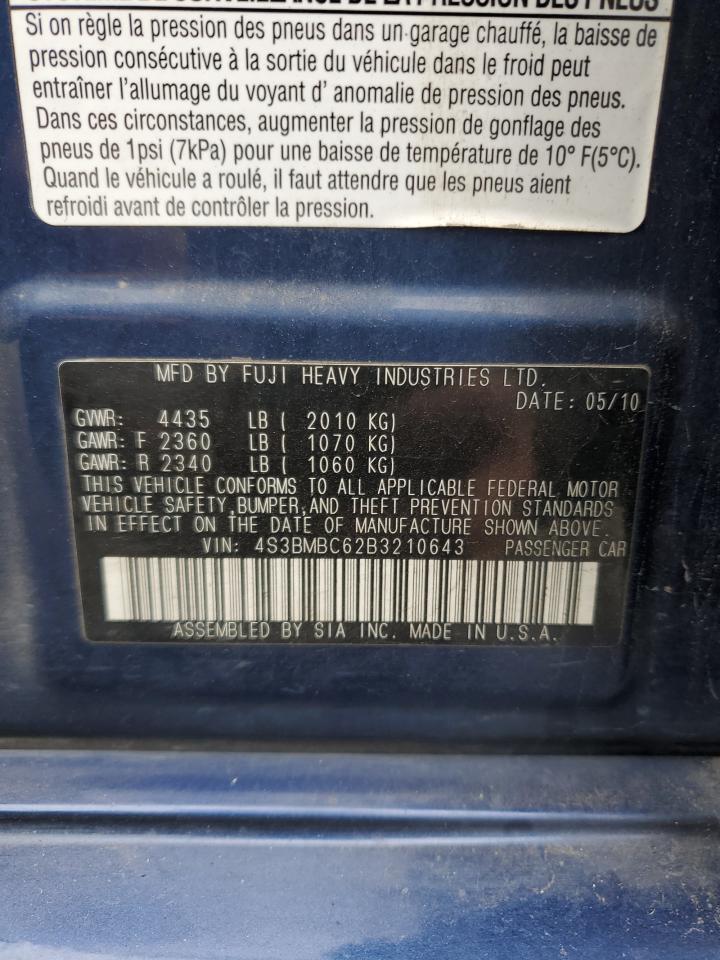 2011 Subaru Legacy 2.5I Premium VIN: 4S3BMBC62B3210643 Lot: 93441025