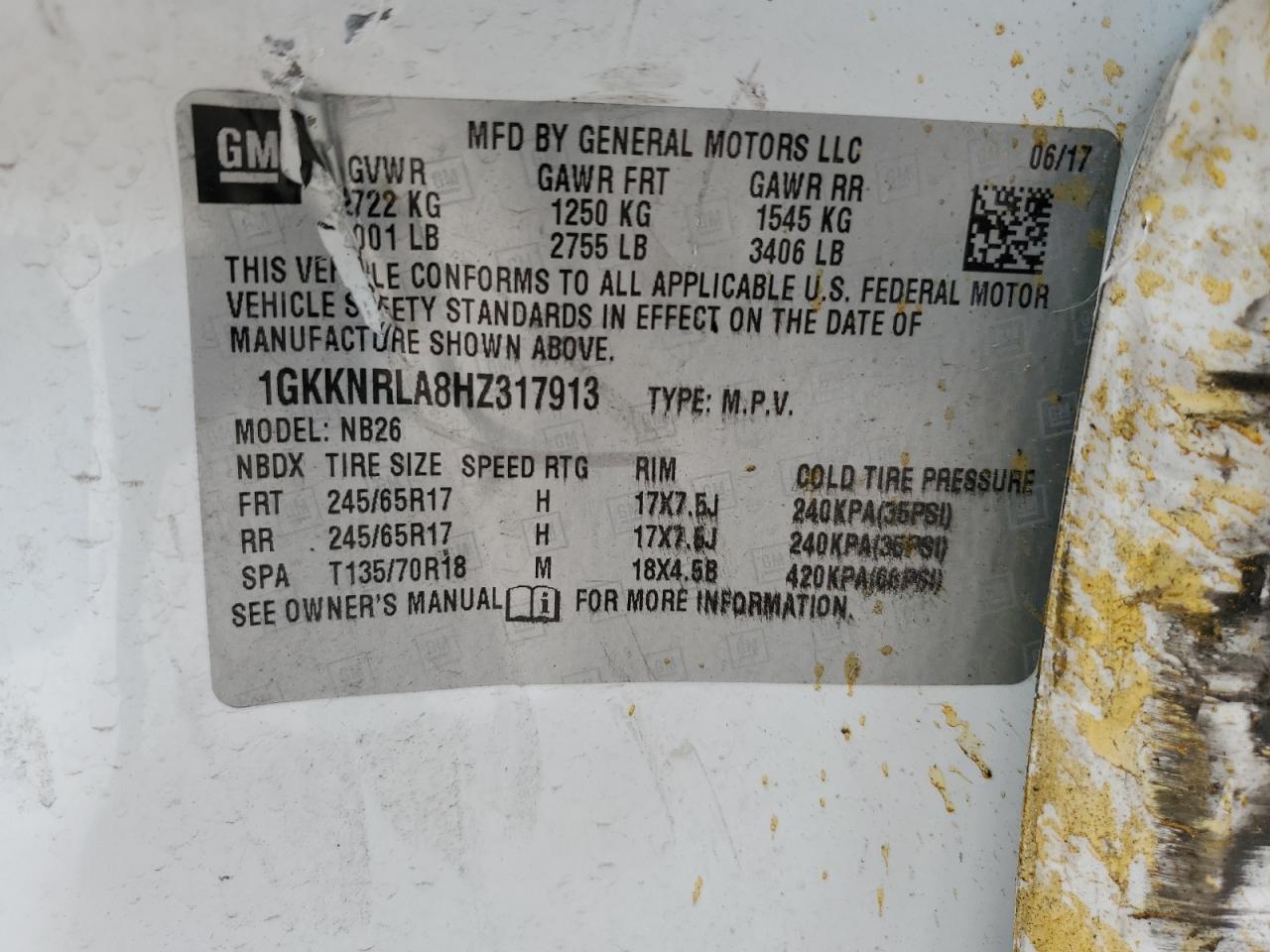 2017 GMC Acadia Sle VIN: 1GKKNRLA8HZ317913 Lot: 90867445