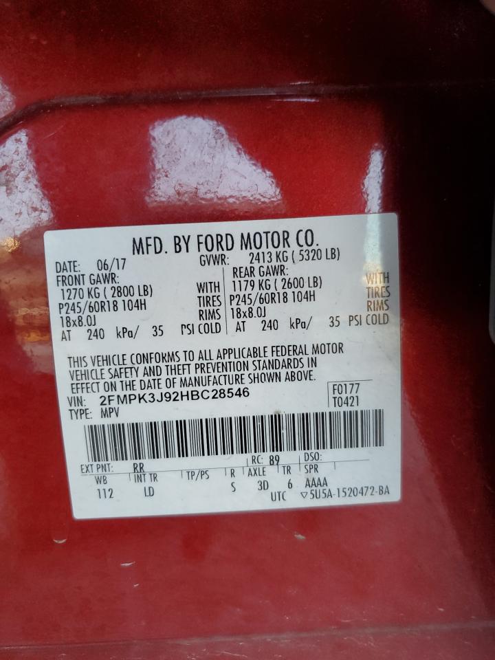 2017 Ford Edge Sel VIN: 2FMPK3J92HBC28546 Lot: 93192475