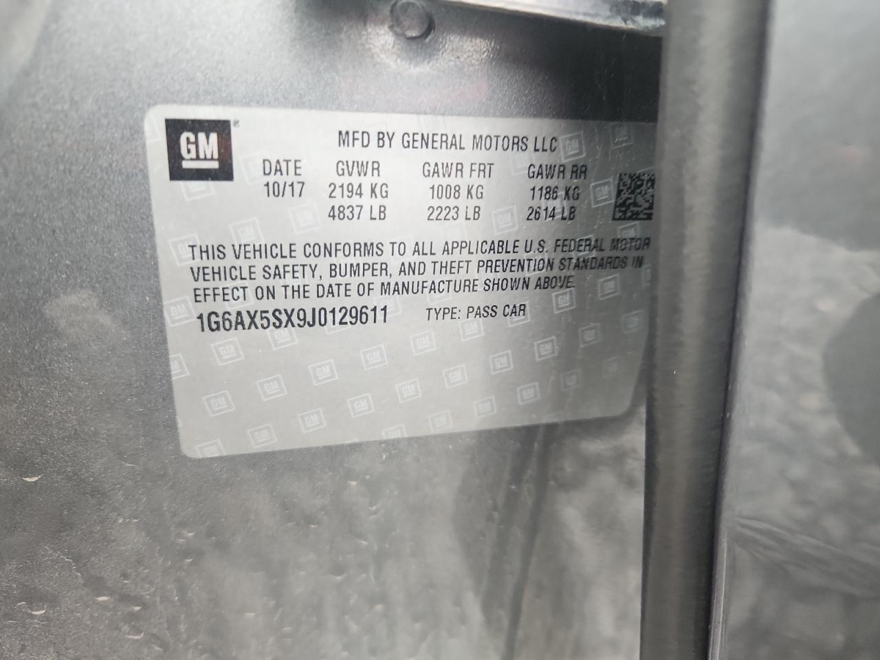 2018 Cadillac Cts Luxury VIN: 1G6AX5SX9J0129611 Lot: 93168605