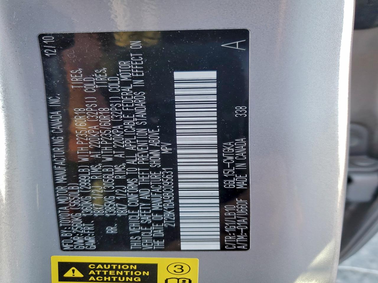 2011 Lexus Rx 350 VIN: 2T2BK1BA9BC095631 Lot: 94320155