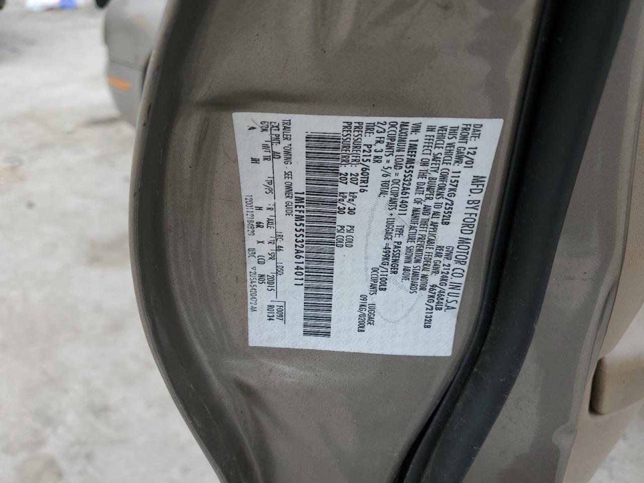 2003 Mercury Sable Ls Premium VIN: 1MEFM55S32A614011 Lot: 90671505