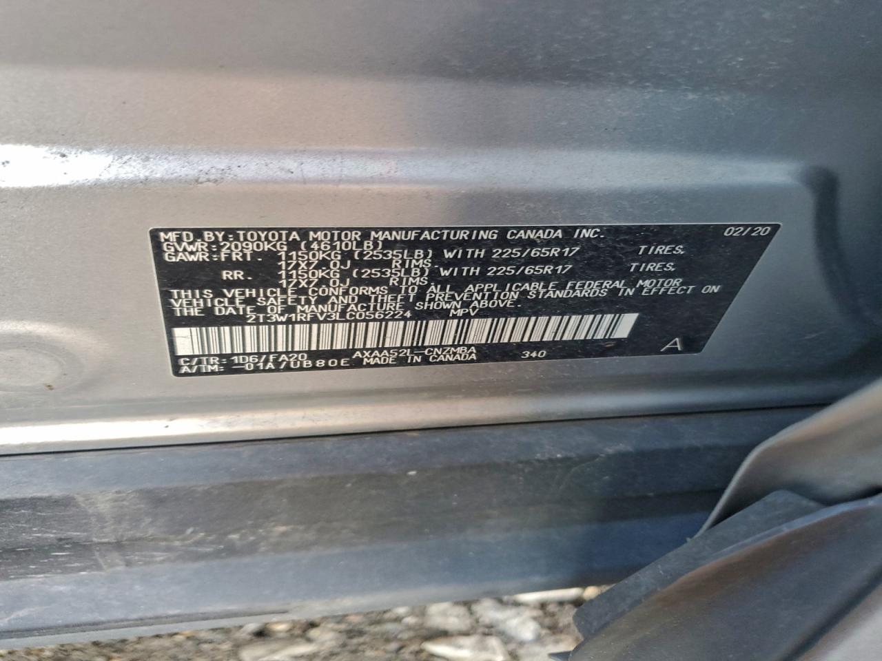 2020 Toyota Rav4 Xle VIN: 2T3W1RFV3LC056224 Lot: 94581265