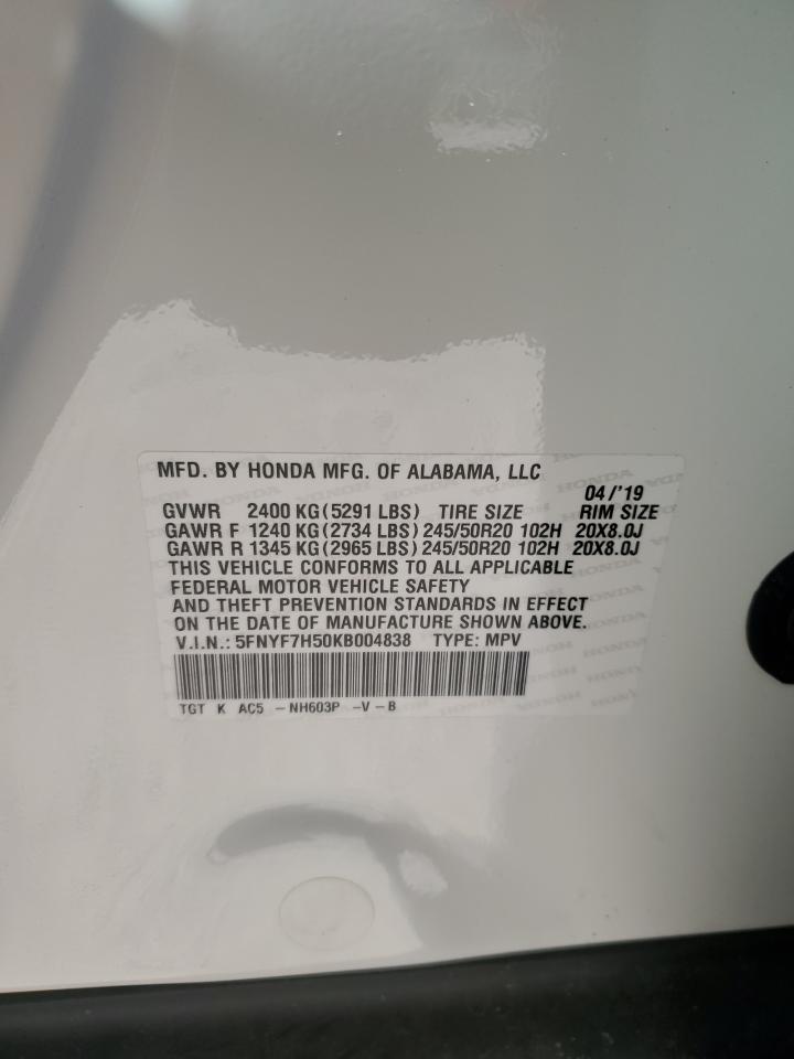 2019 Honda Passport Exl VIN: 5FNYF7H50KB004838 Lot: 92170845