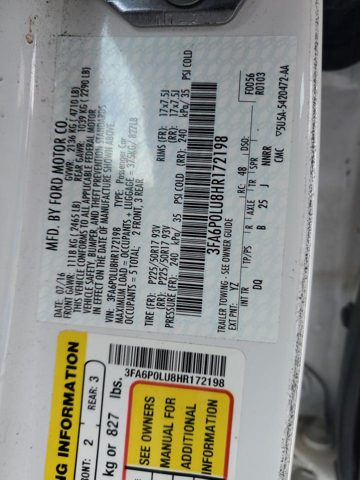 2017 Ford Fusion Se Hybrid VIN: 3FA6P0LU8HR172198 Lot: 91813455