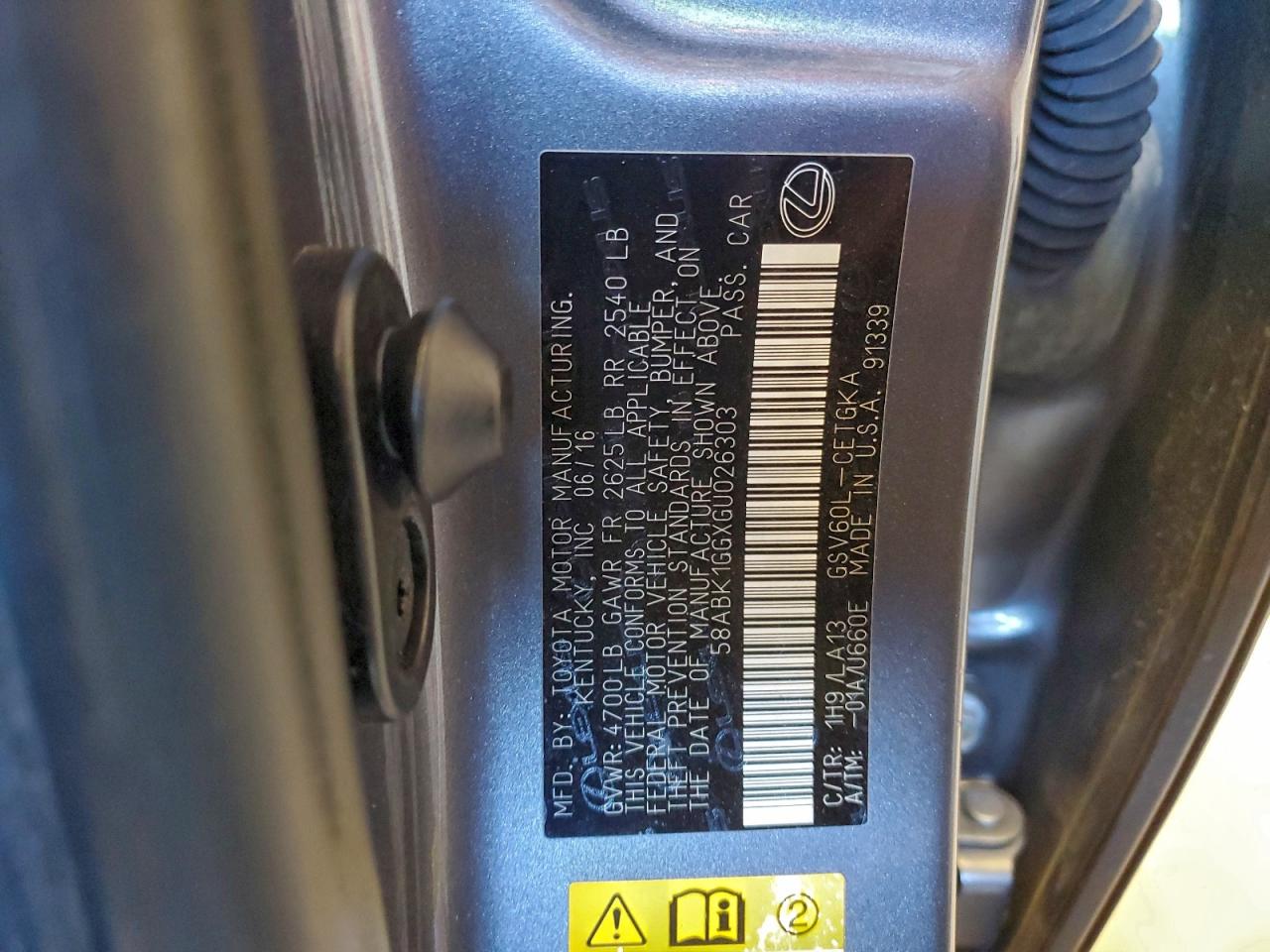 2016 Lexus Es 350 VIN: 58ABK1GGXGU026303 Lot: 93526055