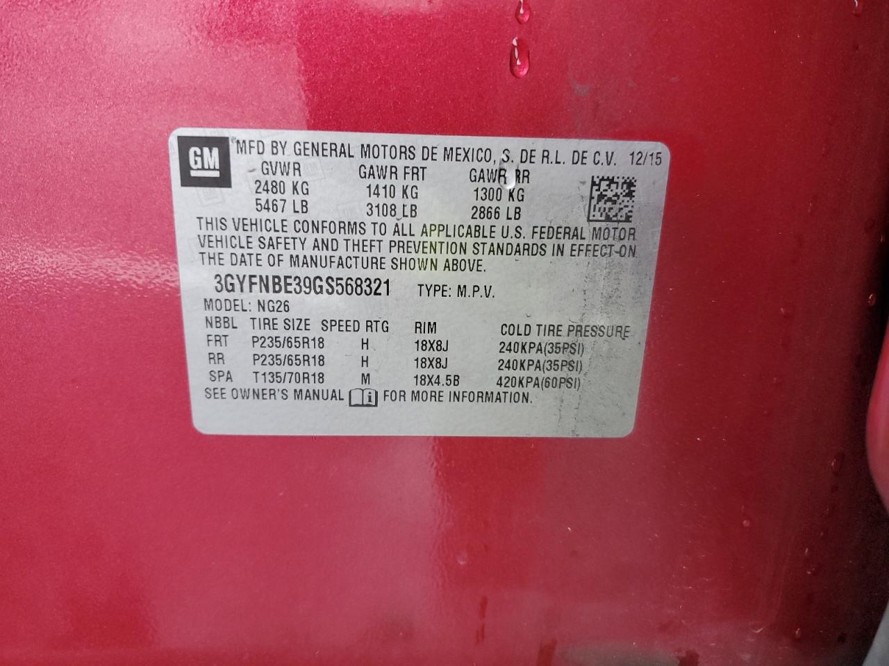 2016 Cadillac Srx Luxury Collection VIN: 3GYFNBE39GS568321 Lot: 93254735