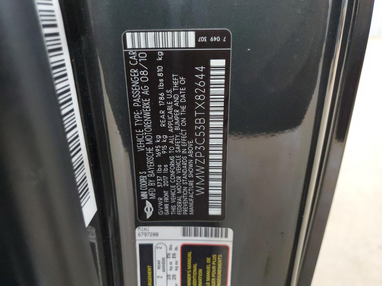 2011 Mini Cooper S VIN: WMWZP3C53BTX82644 Lot: 93196615