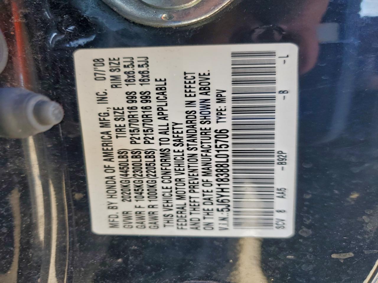 2008 Honda Element Lx VIN: 5J6YH18388L015706 Lot: 93959115