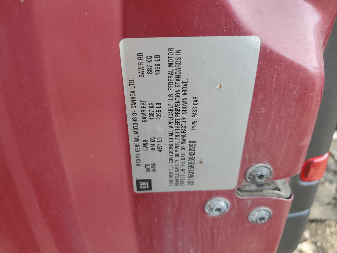 2006 Chevrolet Monte Carlo Ls VIN: 2G1WJ15K969420290 Lot: 85432625