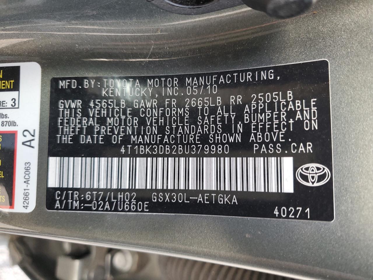 2011 Toyota Avalon Base VIN: 4T1BK3DB2BU379980 Lot: 92690775