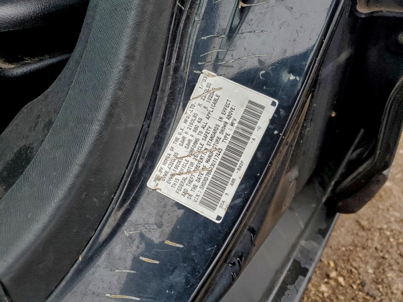 2003 Honda Cr-V Ex VIN: SHSRD78803U117445 Lot: 93684595