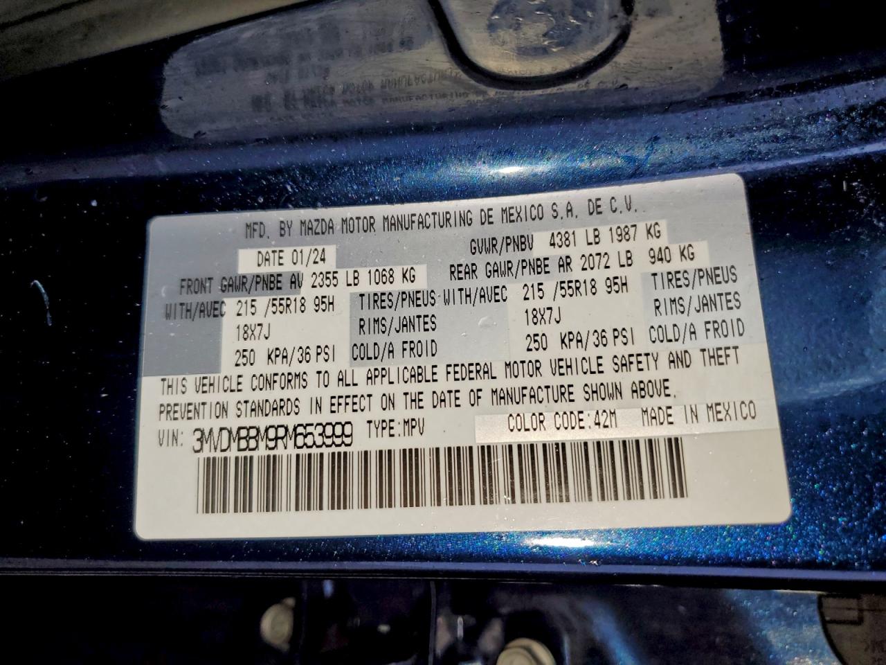 2024 Mazda Cx-30 Select VIN: 3MVDMBBM9RM653999 Lot: 94423855