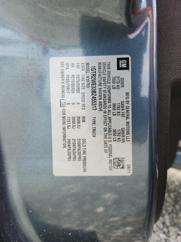 2011 GMC Sierra K1500 Slt VIN: 1GTR2WE33BZ455317 Lot: 92265105