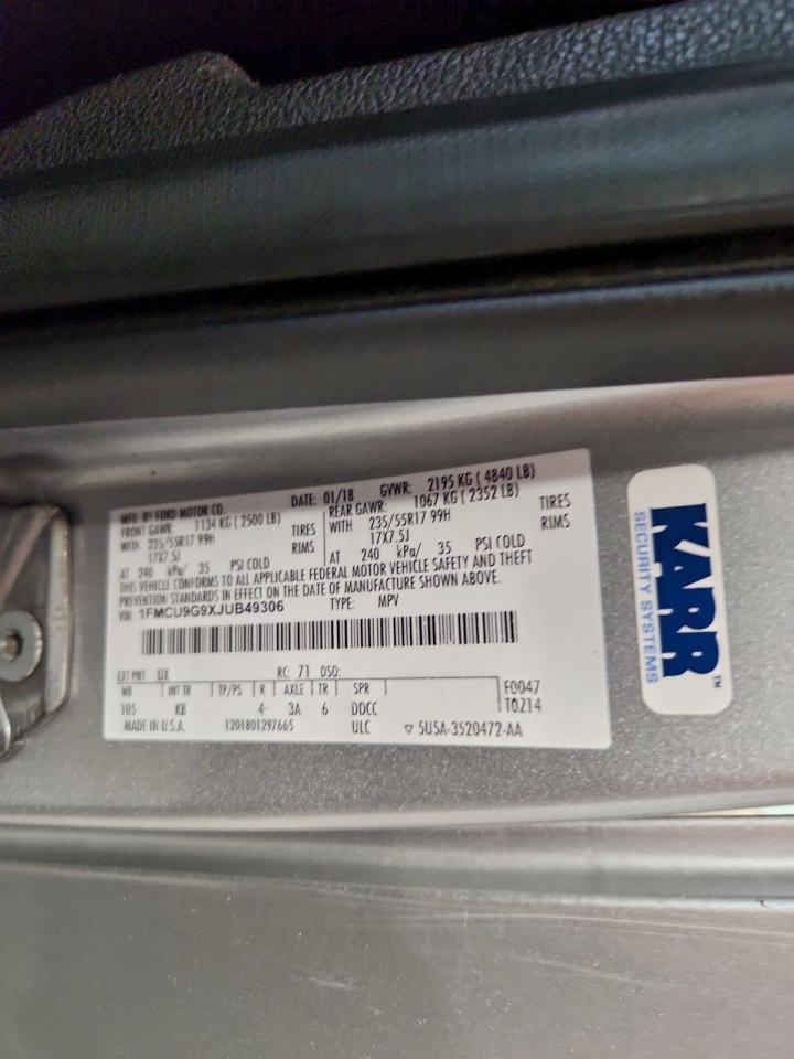 2018 Ford Escape Se VIN: 1FMCU9G9XJUB49306 Lot: 93664355