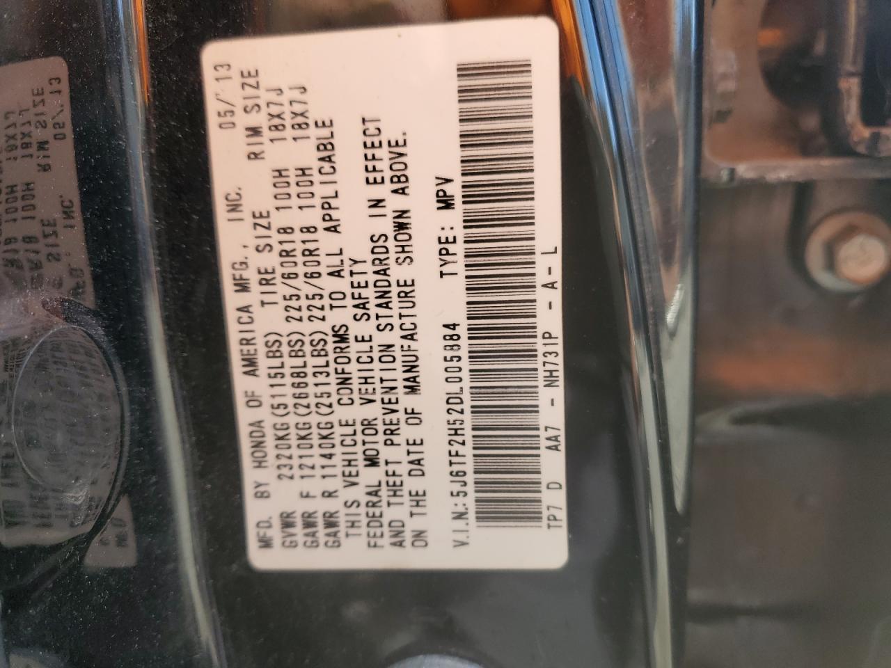 2013 Honda Crosstour Exl VIN: 5J6TF2H52DL005884 Lot: 91097695