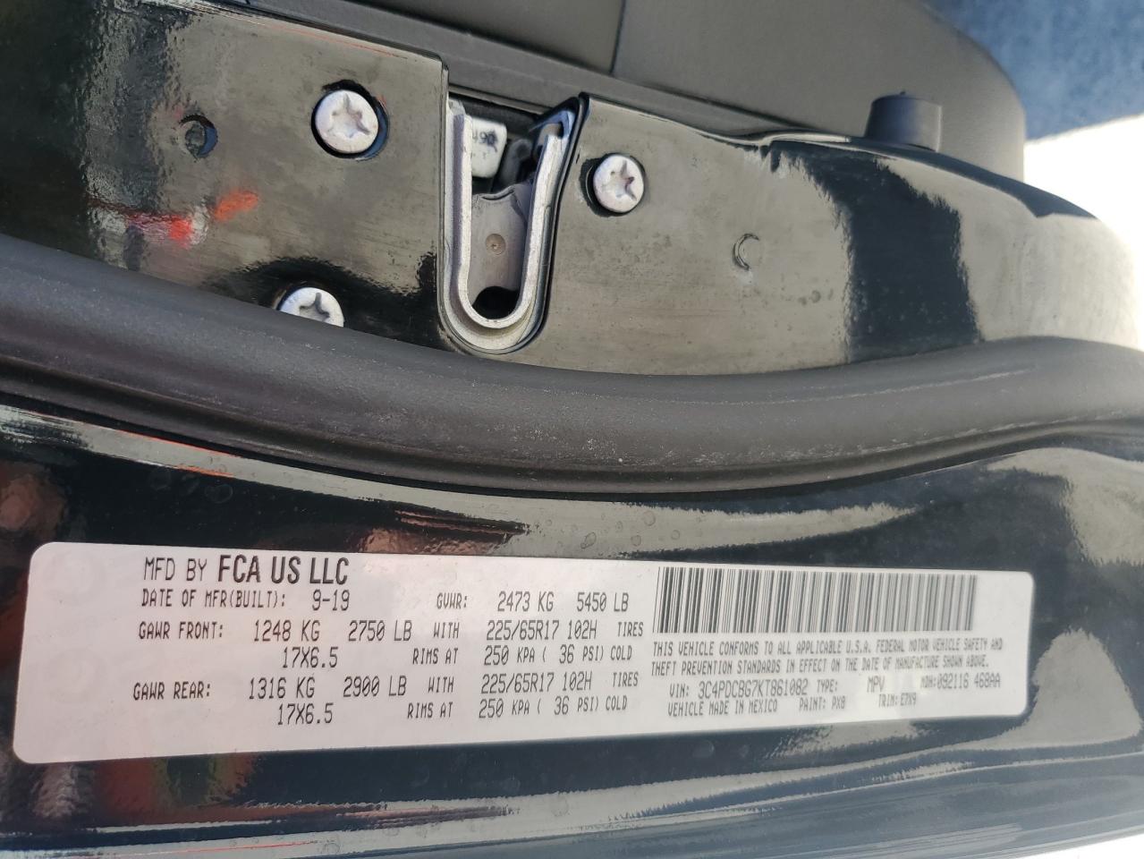 2019 Dodge Journey Se VIN: 3C4PDCBG7KT861082 Lot: 91323795