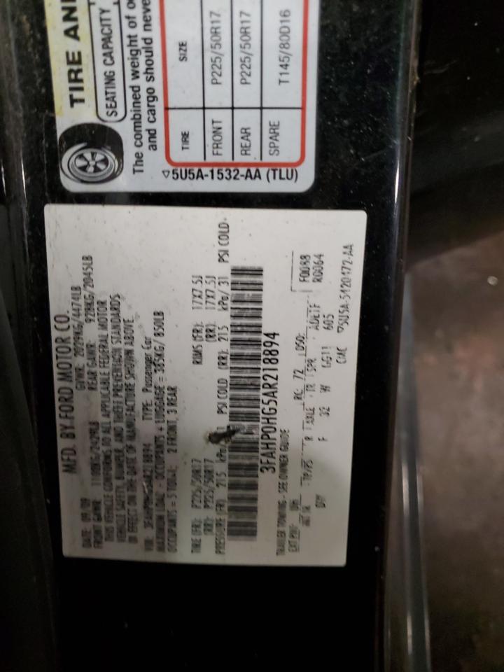 2010 Ford Fusion Se VIN: 3FAHP0HG5AR218894 Lot: 90739925