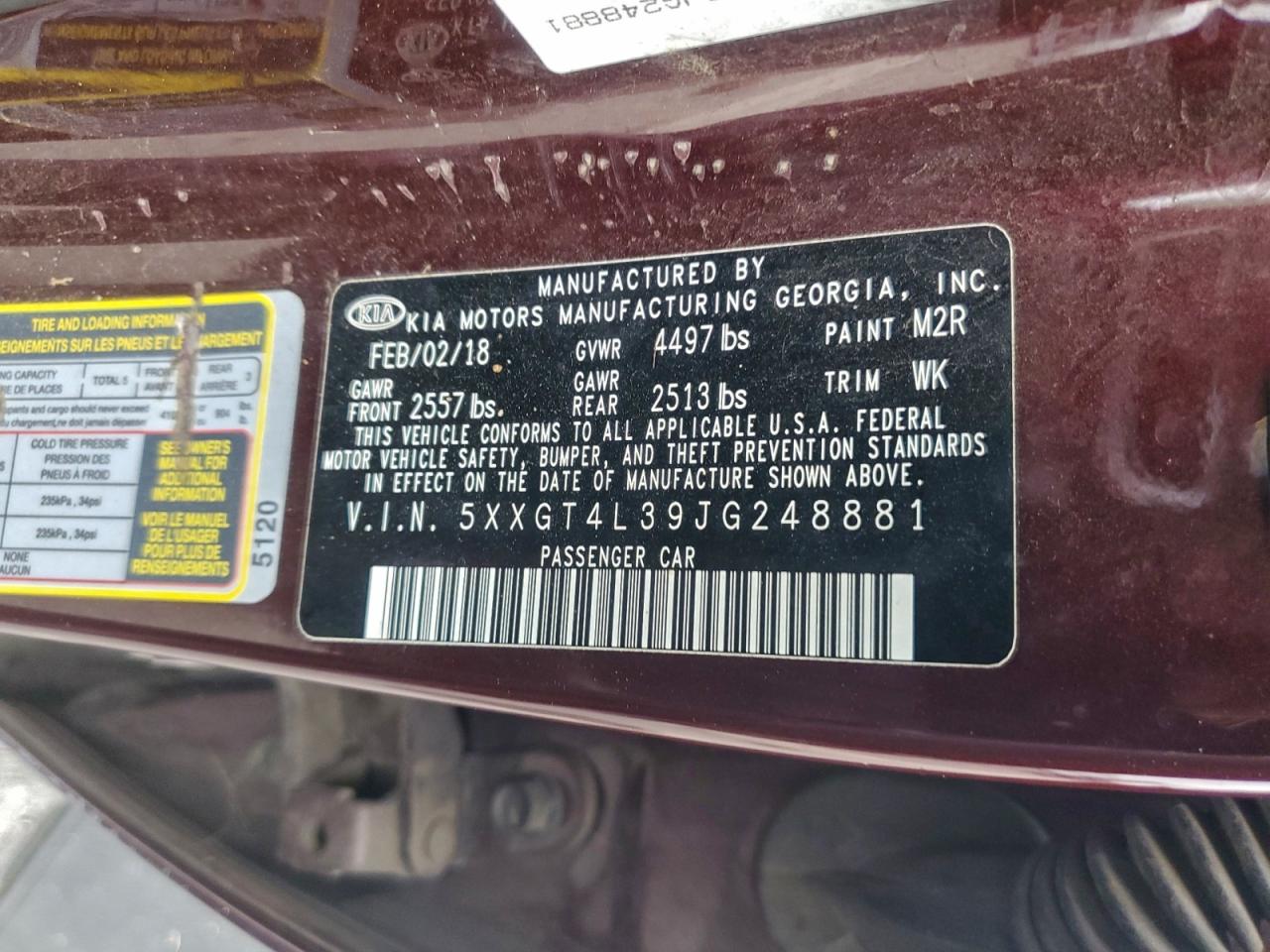 2018 Kia Optima Lx VIN: 5XXGT4L39JG248881 Lot: 93687835