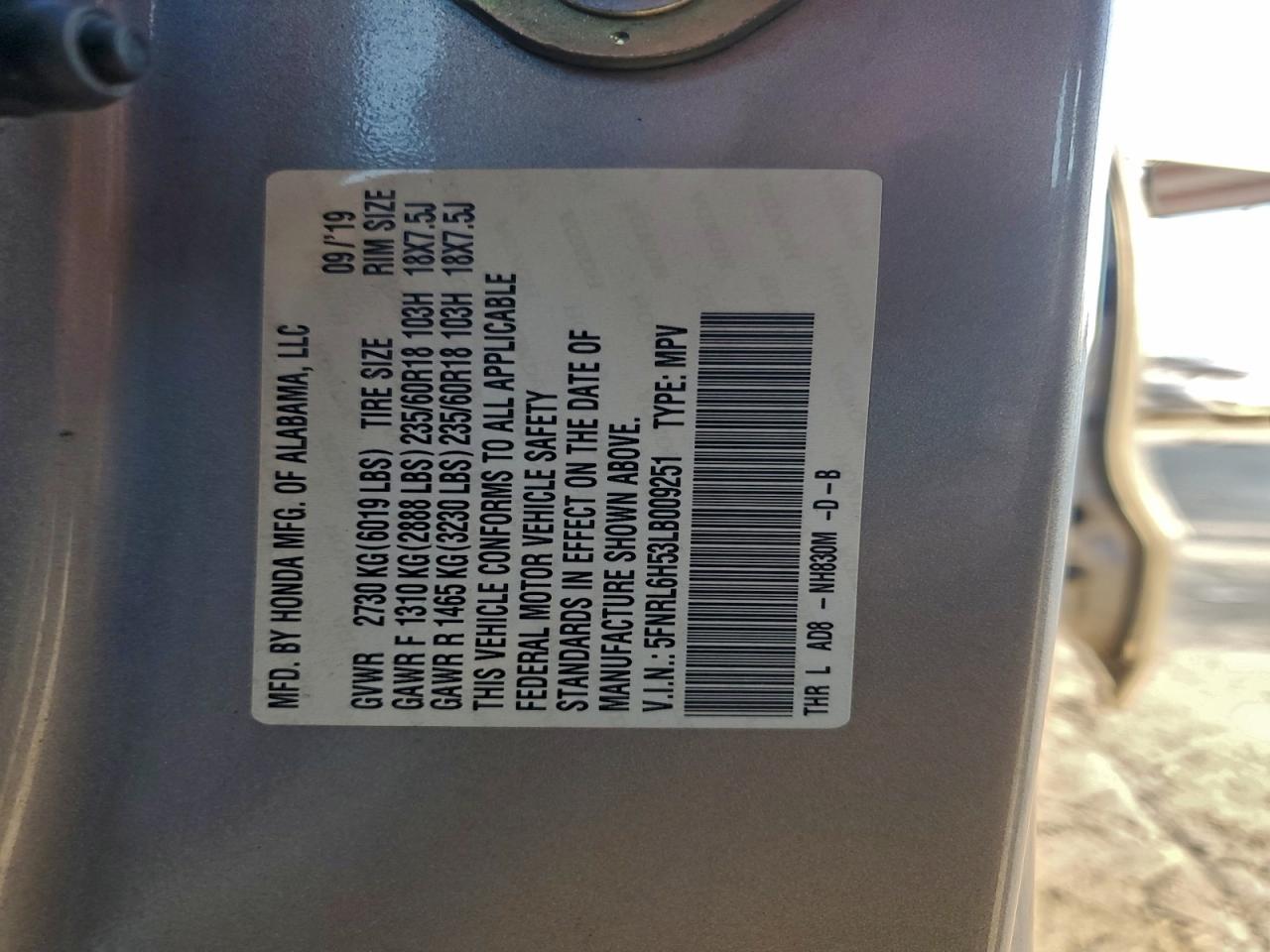 2020 Honda Odyssey Ex VIN: 5FNRL6H53LB009251 Lot: 94813705