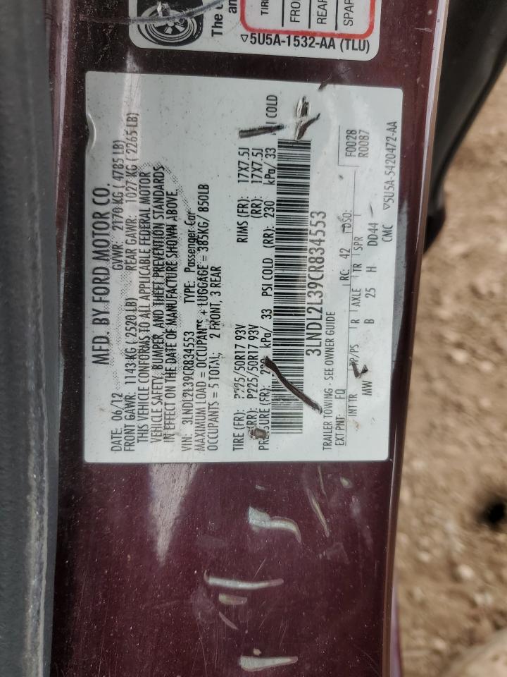 2012 Lincoln Mkz Hybrid VIN: 3LNDL2L39CR834553 Lot: 92050865