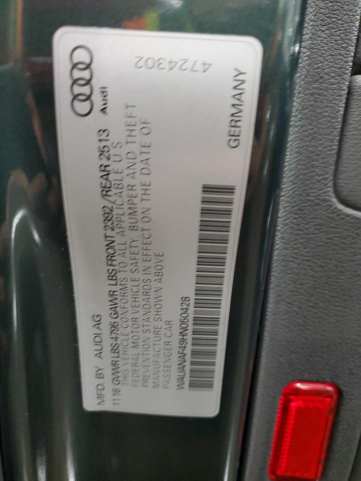 2017 Audi A4 Premium VIN: WAUANAF49HN050428 Lot: 91014155