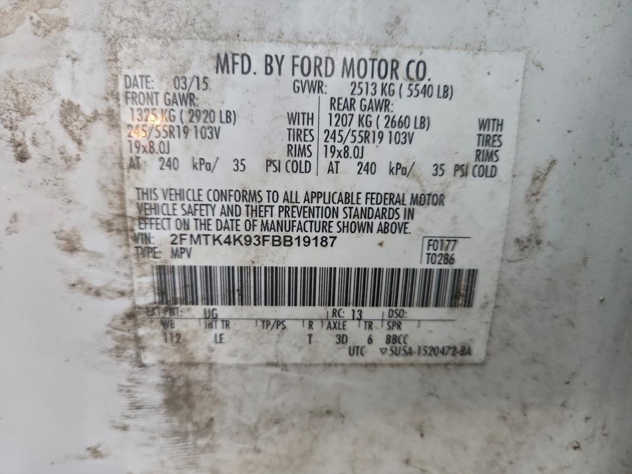 2015 Ford Edge Titanium VIN: 2FMTK4K93FBB19187 Lot: 94235155