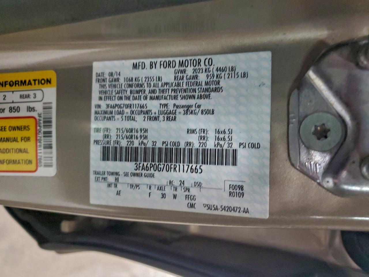 2015 Ford Fusion S VIN: 3FA6P0G70FR117665 Lot: 94160835