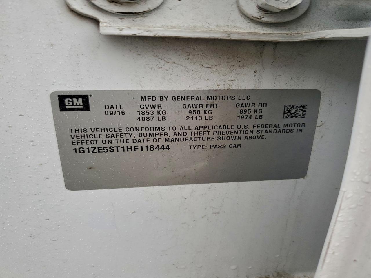 2017 Chevrolet Malibu Lt VIN: 1G1ZE5ST1HF118444 Lot: 94231055