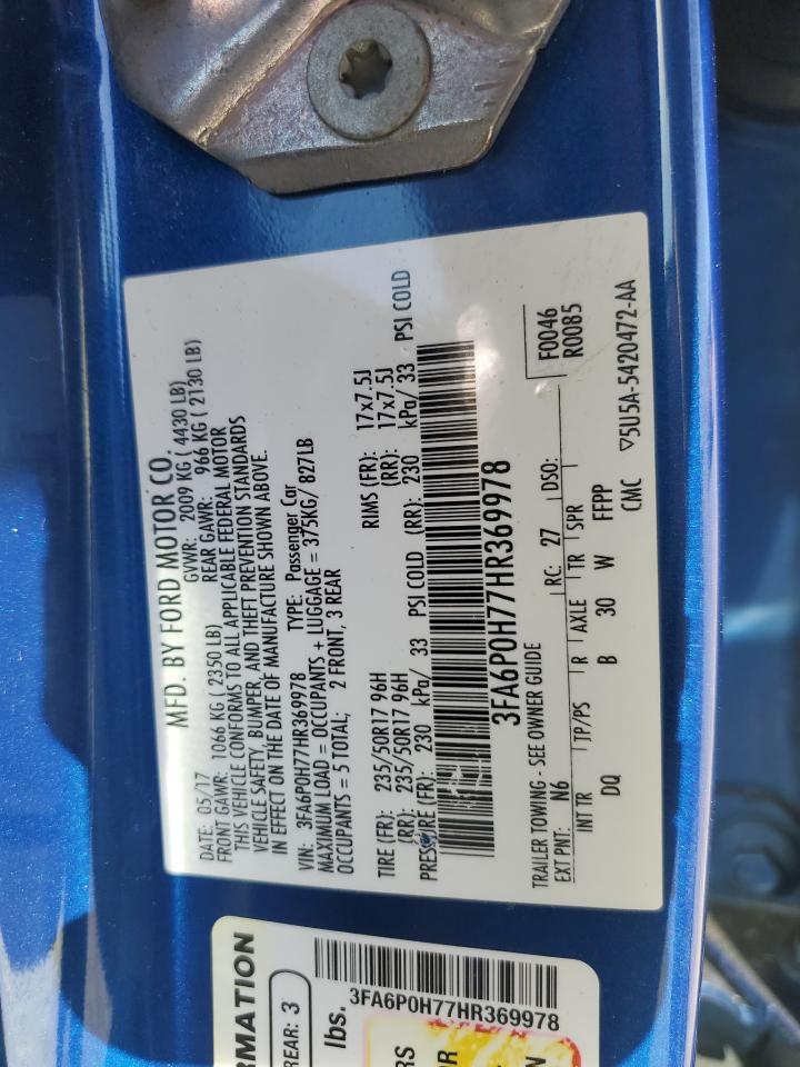 2017 Ford Fusion Se VIN: 3FA6P0H77HR369978 Lot: 91682295