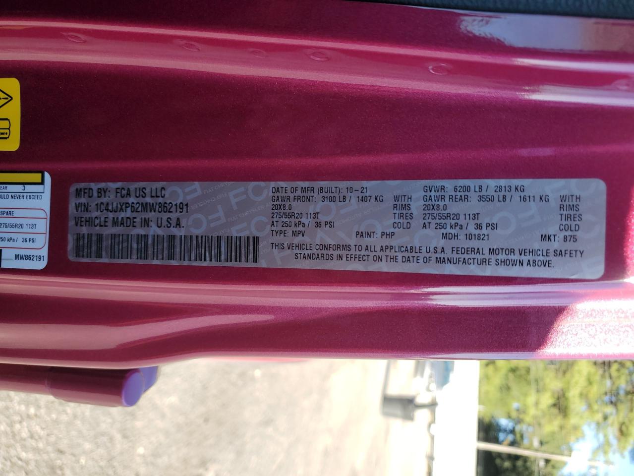 2021 Jeep Wrangler Unlimited Sahara 4Xe VIN: 1C4JJXP62MW862191 Lot: 90273695