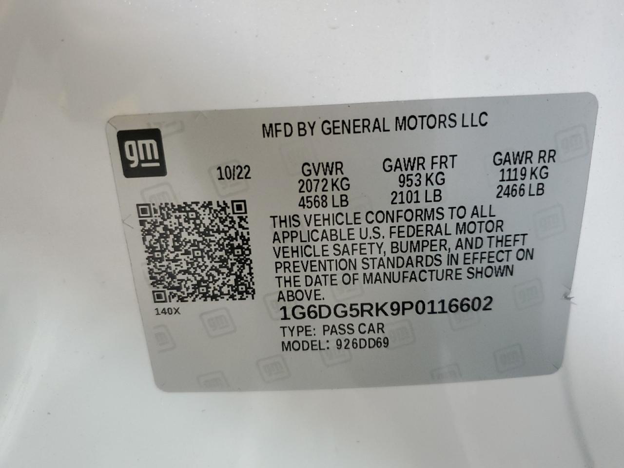 2023 Cadillac Ct4 Sport VIN: 1G6DG5RK9P0116602 Lot: 91423985