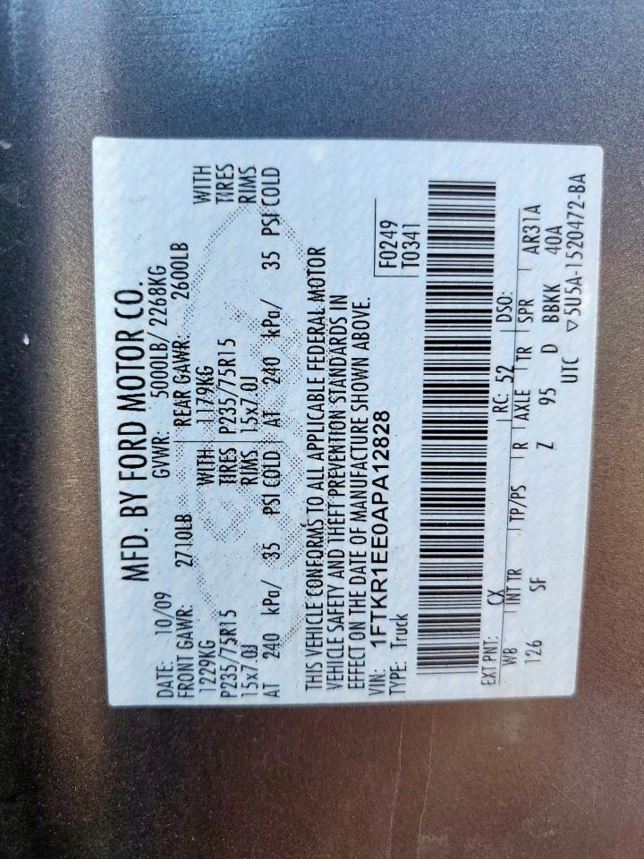 2010 Ford Ranger Super Cab VIN: 1FTKR1EE0APA12828 Lot: 91436735