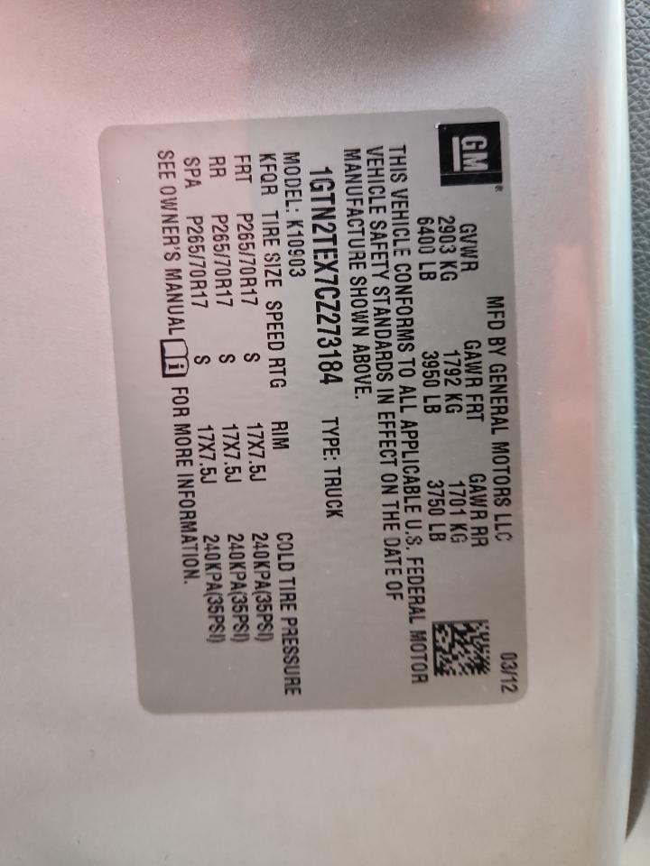 2012 GMC Sierra K1500 VIN: 1GTN2TEX7CZ273184 Lot: 92350295