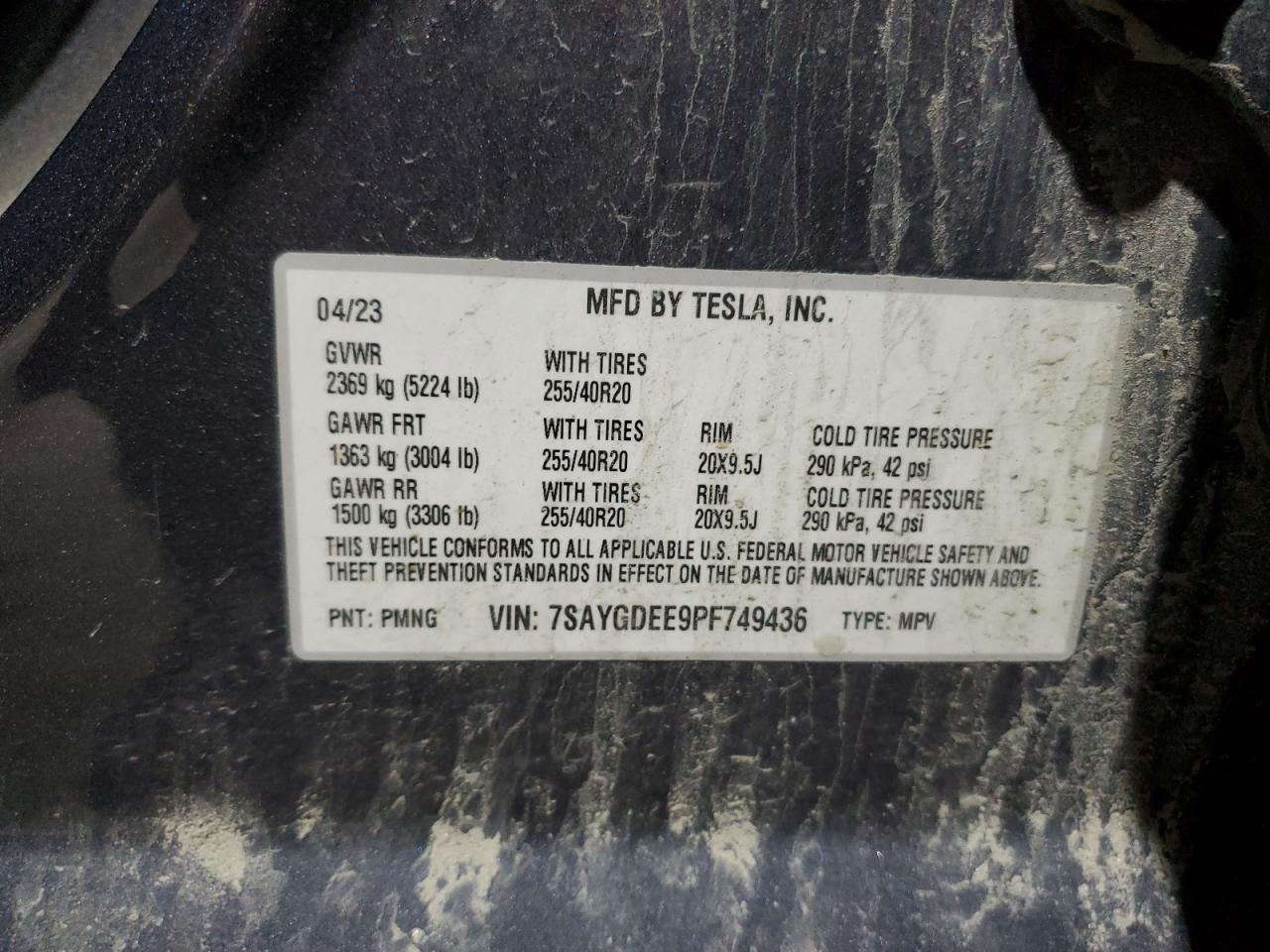 2023 Tesla Model Y VIN: 7SAYGDEE9PF749436 Lot: 90351095