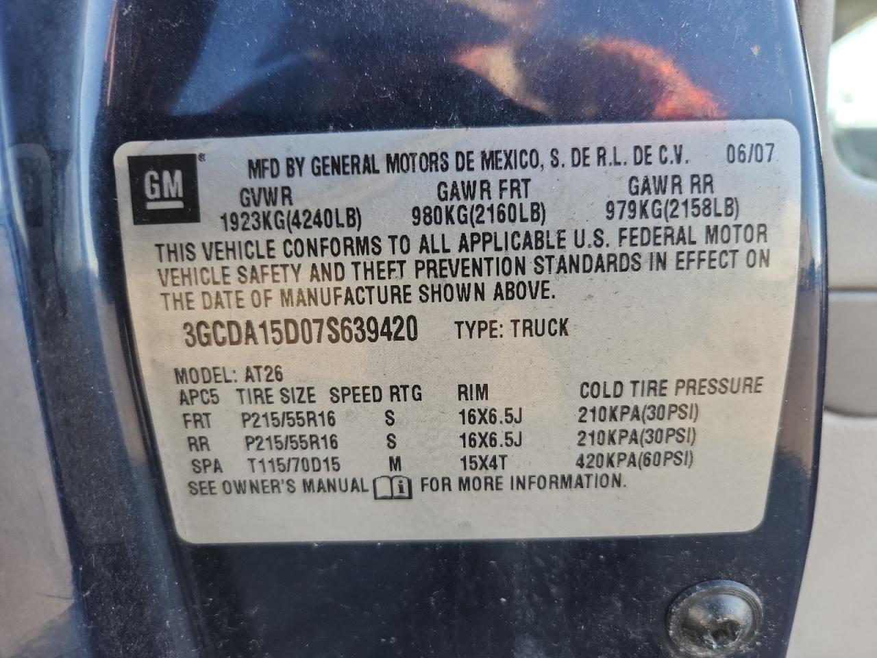 2007 Chevrolet Hhr Panel Ls VIN: 3GCDA15D07S639420 Lot: 93065595