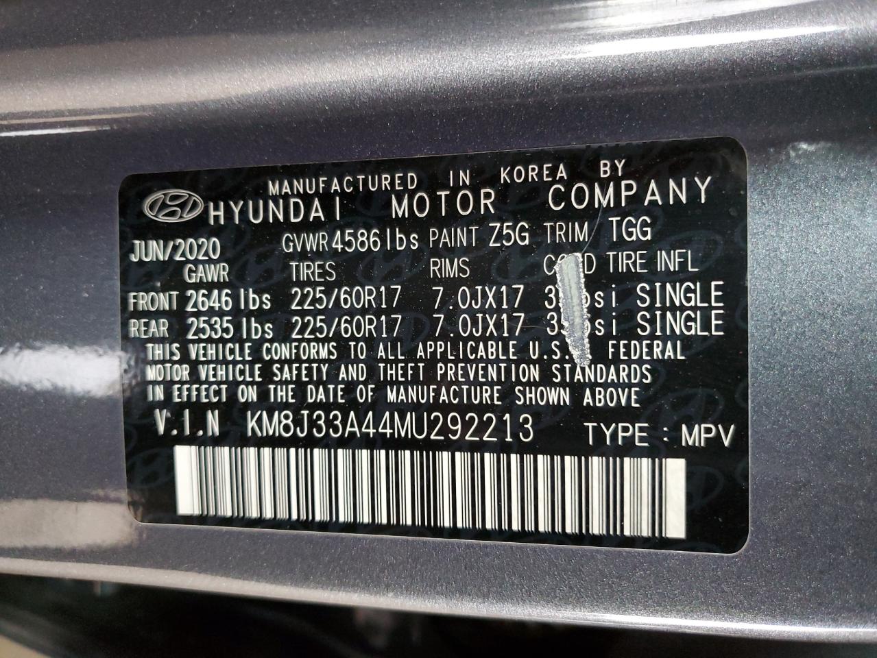2021 Hyundai Tucson Limited VIN: KM8J33A44MU292213 Lot: 93369295